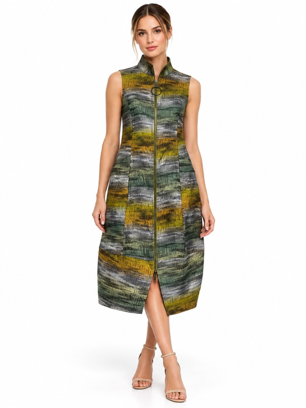 IC Collection NWT Metallic Abstract Zip Front Midi Dress